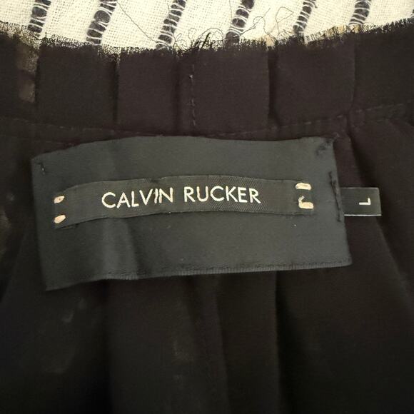 CALVIN RUCKER | Black and Gold Silk Double Layer Ruffle Neck Trapeze Tank Large - Picture 5 of 5